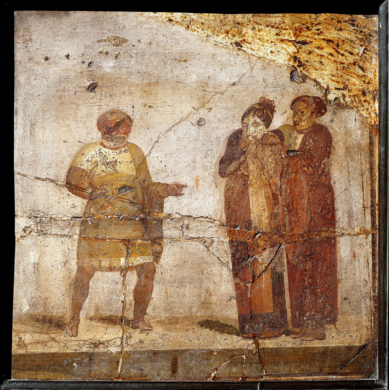 Theaterszene. Fresko aus dem Pompeji-Gelände von Roman