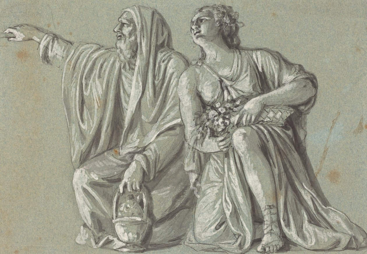 Zwei kniende Figuren mit Opfergaben von Roman 18th Century