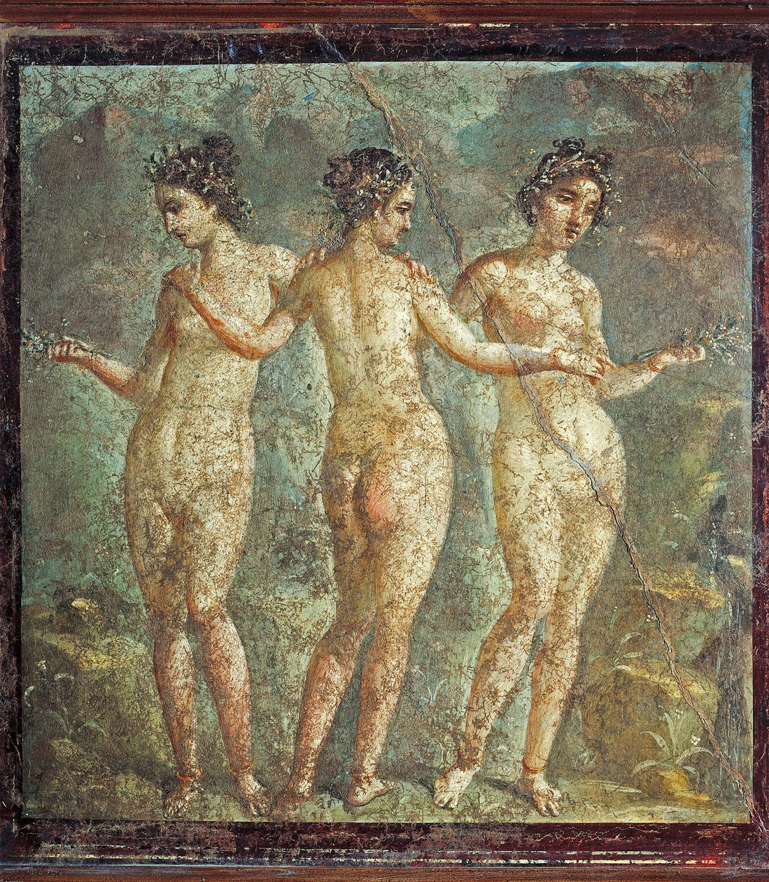 Fresko, das die drei Grazien darstellt, aus Pompeji, Italien von Roman Roman