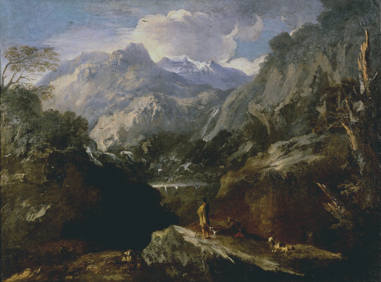 Landschaft mit Wasserfall von Roman School