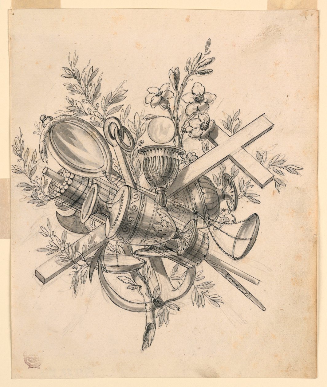 Trophäe mit Symbolen der Tugenden von Romolo Achille Liverani