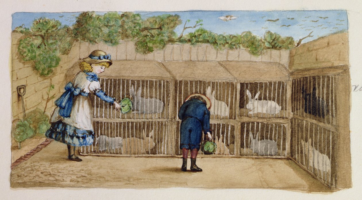 Die Kaninchen füttern, 1883 von Rosa Clementina Petherick