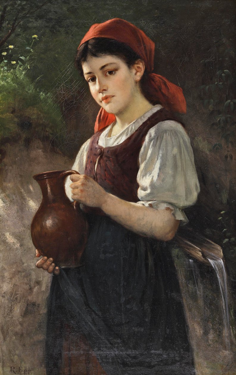 Junges Mädchen mit einem Tonkrug von Rudolf Epp
