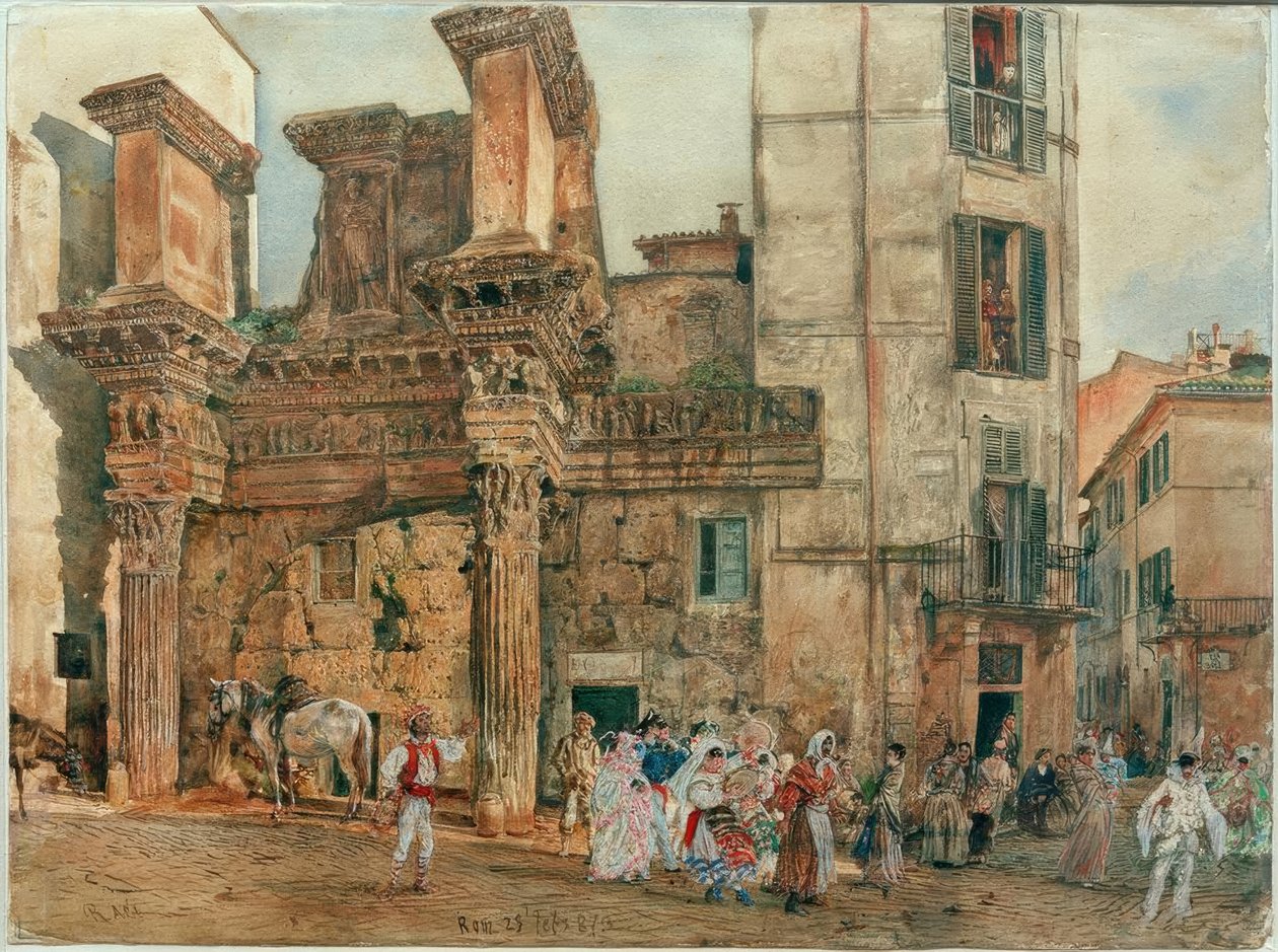 Der Scheinportikus des Nervaforums in Rom mit Karnevalsszene von Rudolf von Alt