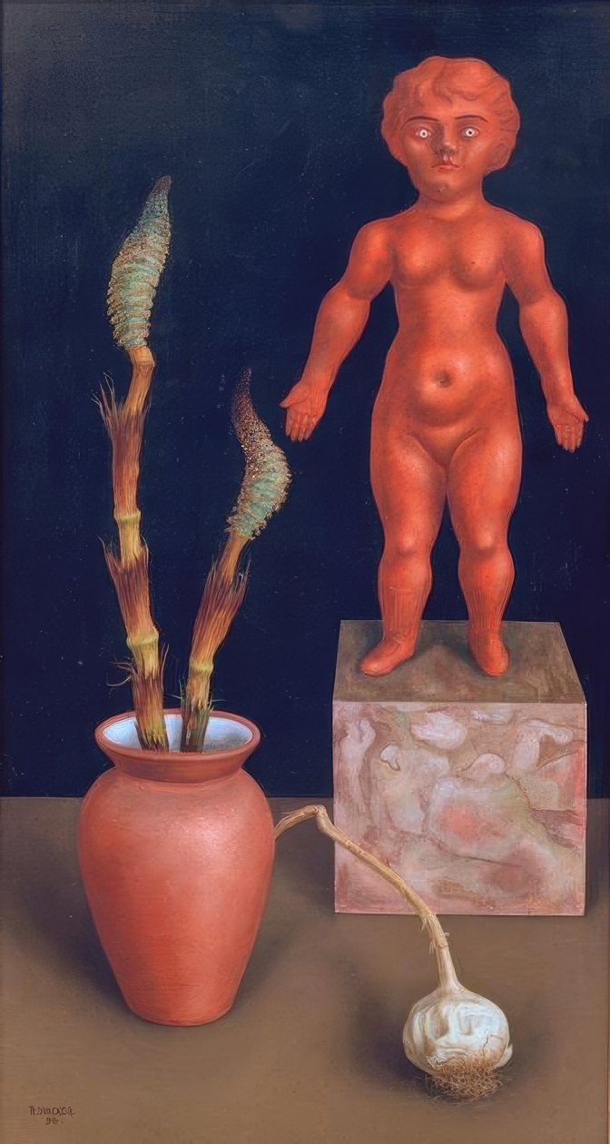 Stilleben mit Schachtelhalm (und Puppe) von Rudolf Wacker