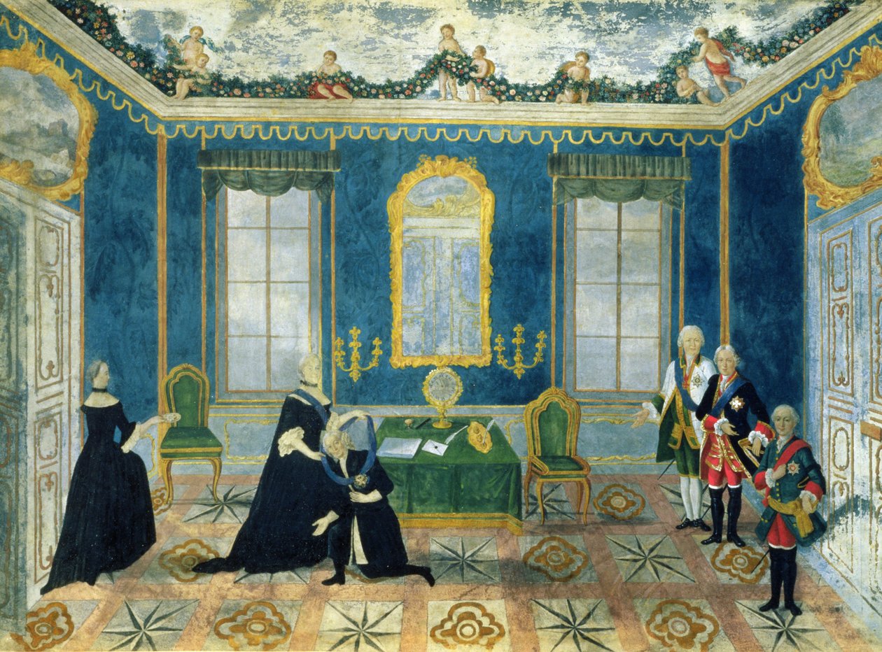 Katharina II. ruft Kanzler Alexey Bestuzhev-Ryumin an den Hof zurück von Russian School