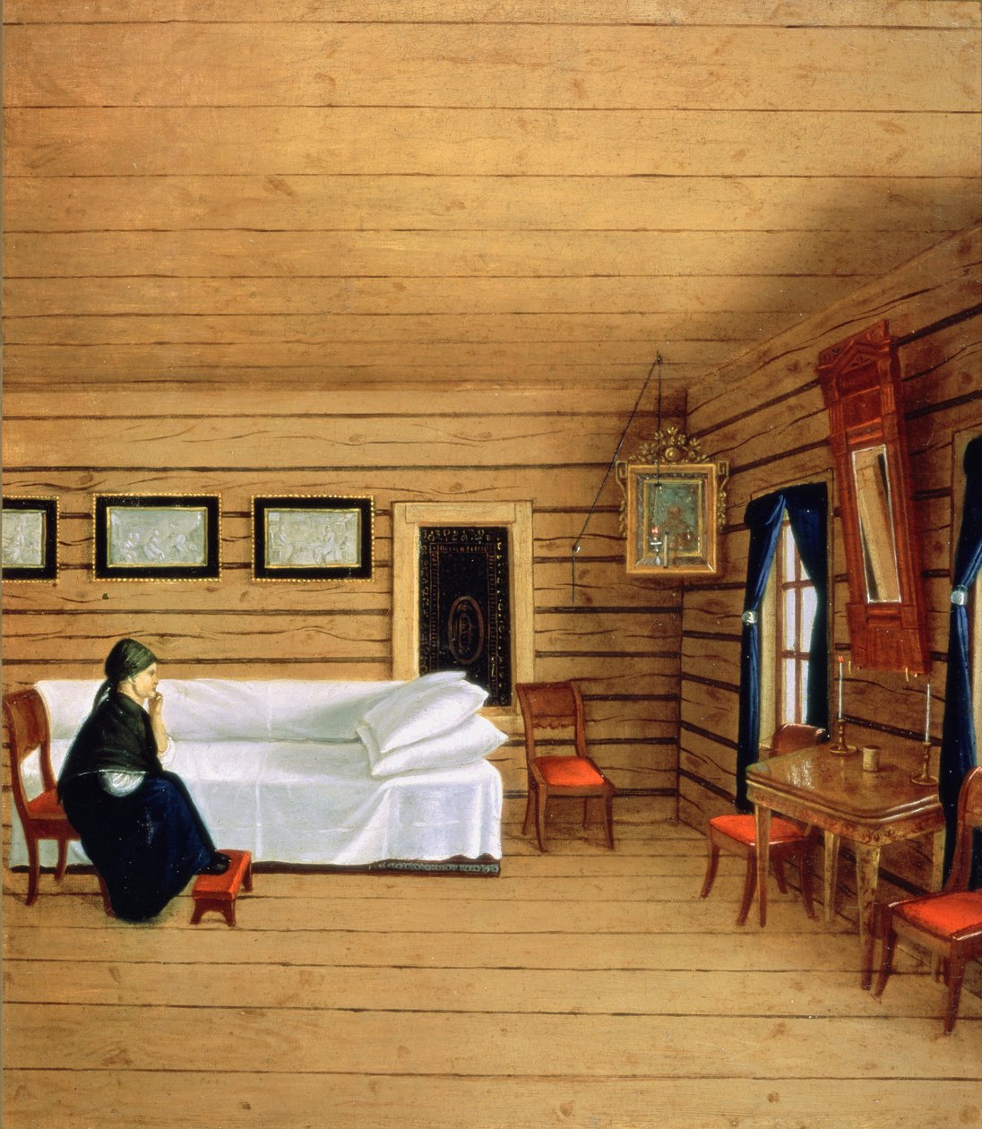 Interieur mit sitzender Frau von Russian School