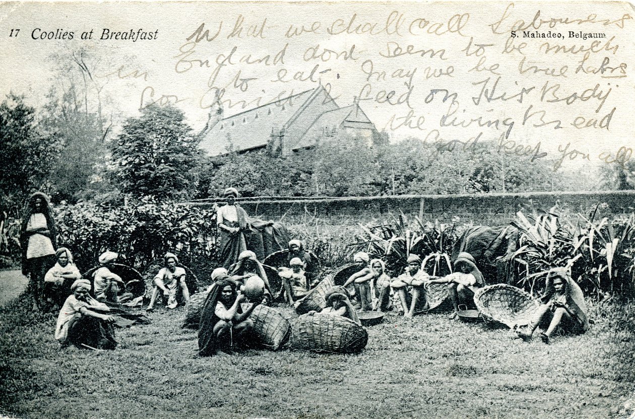 Kulis beim Frühstück, um 1908 (s/w Foto) von S. Mahadeo