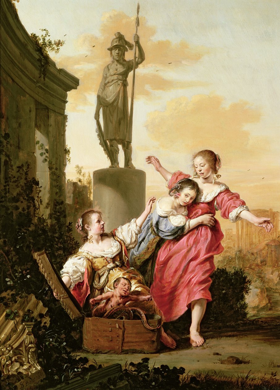 Die drei Töchter des Kekrops entdecken Erichthonios von Salomon de Bray