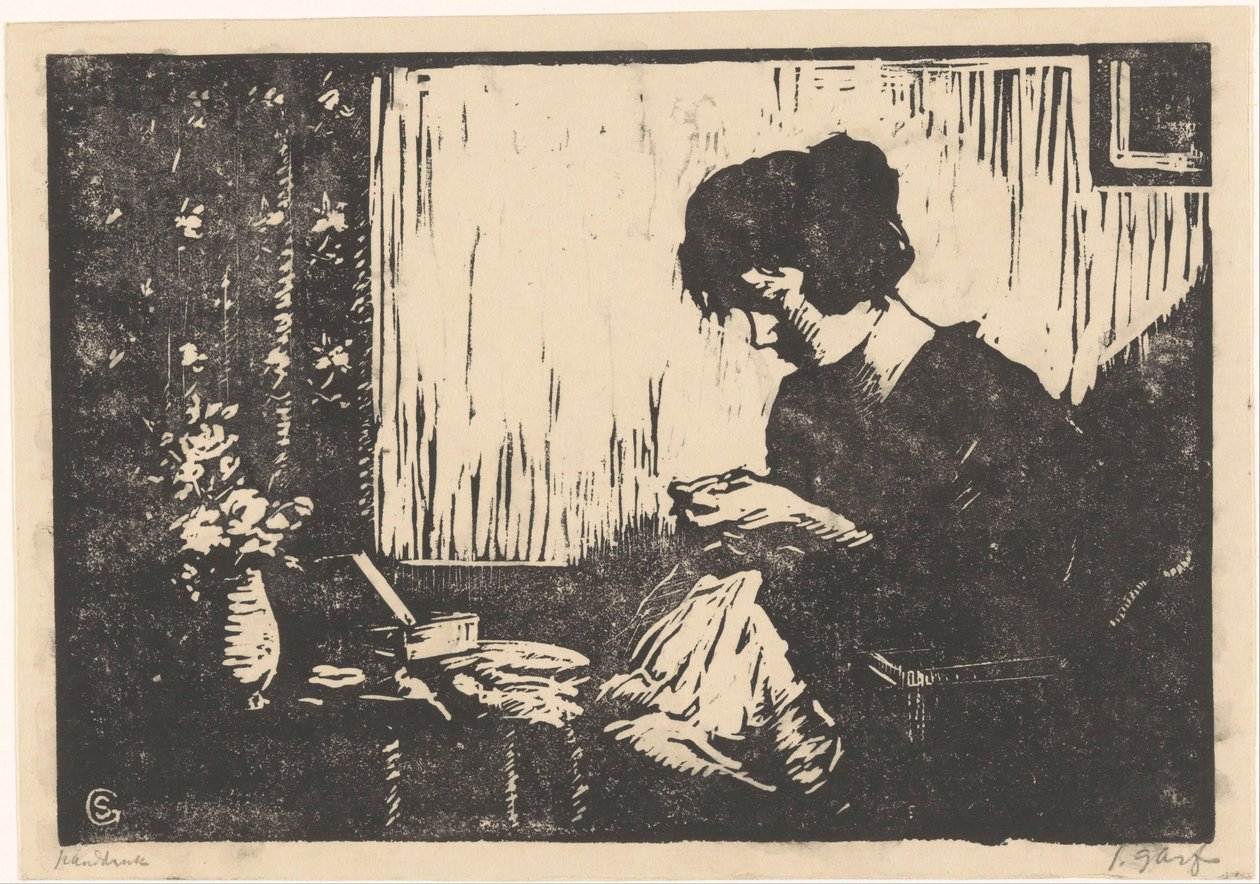 Nähende Frau von Salomon Garf (signed by artist)