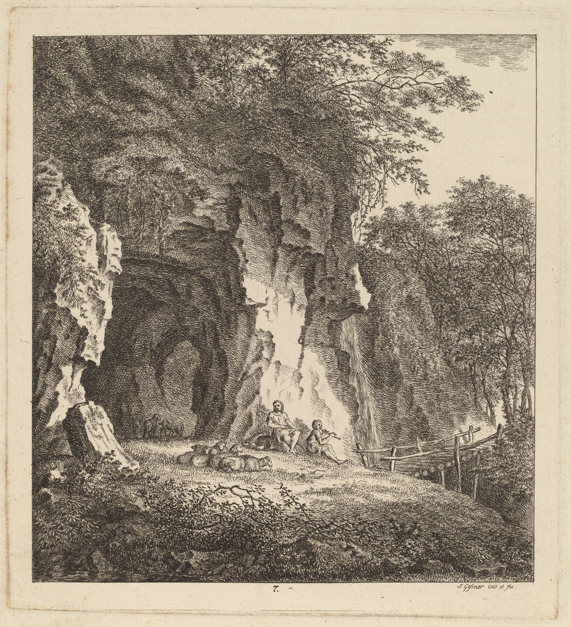 Zwei Hirten in einer felsigen Landschaft von Salomon Gessner