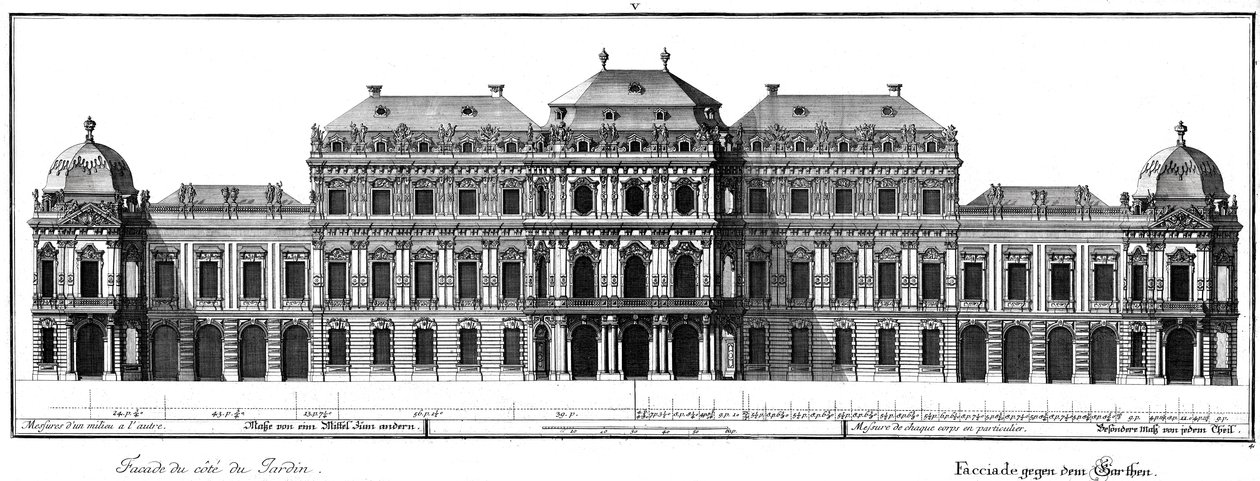 Aufriss der Gartenfassade von Salomon Kleiner
