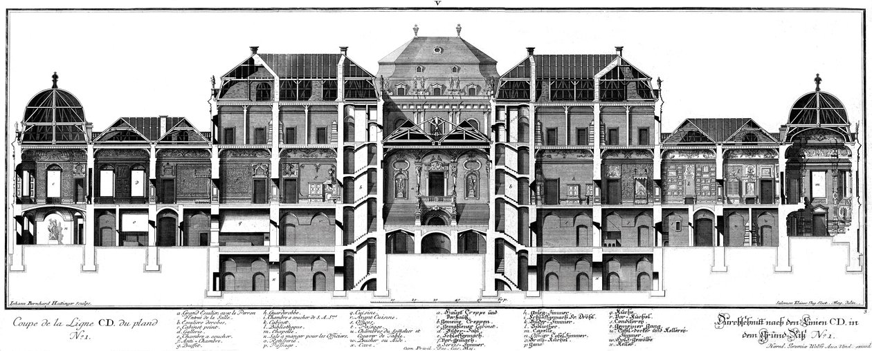 Längsschnitt durch das Schloss an der Ehrenhofseite von Salomon Kleiner