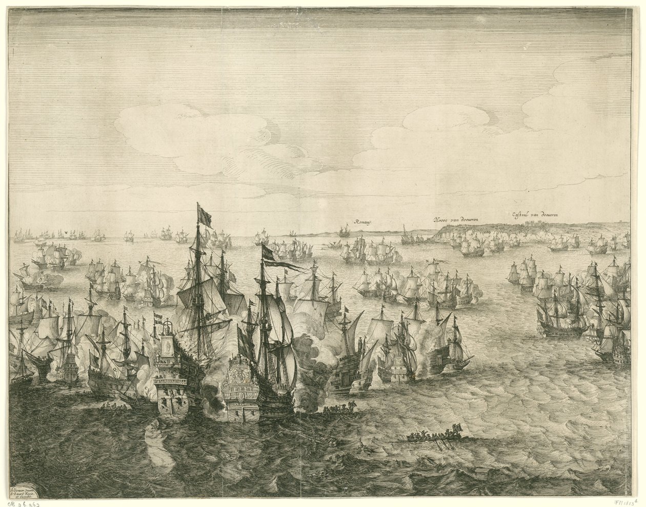 Seeschlacht bei Duins (linke Platte), 1639 von Salomon Savery