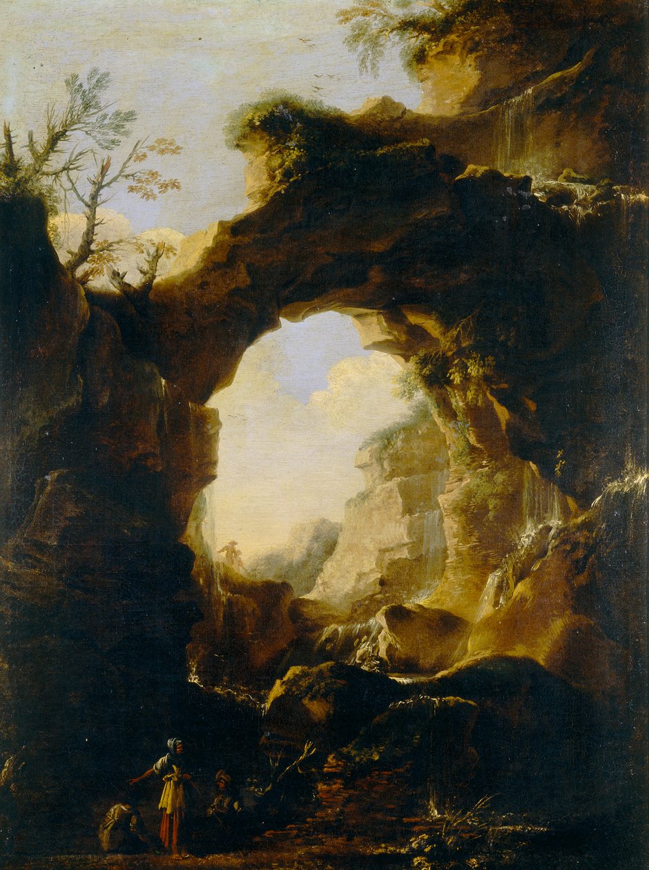 Landschaft mit Bogen und Wasserfällen von Salvator Rosa