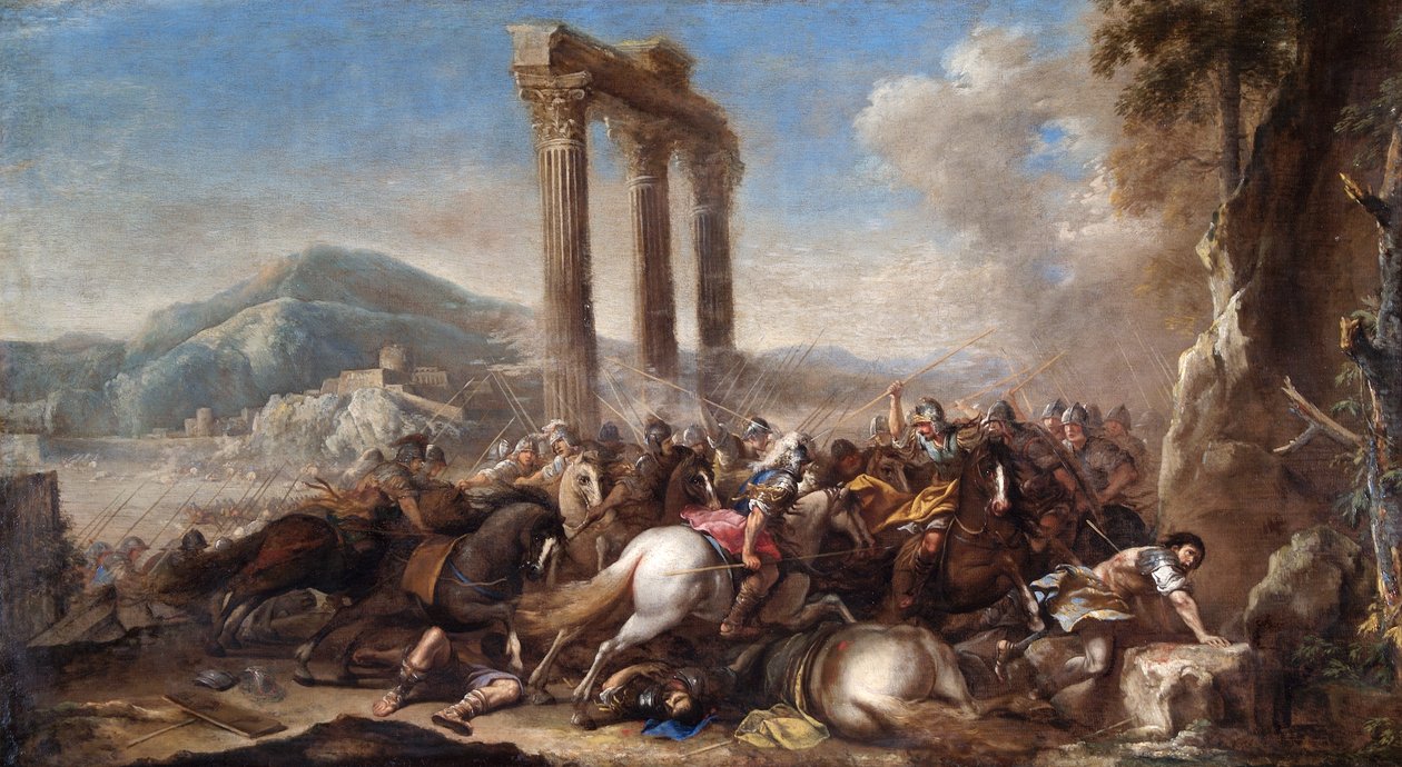 Kampfszene mit klassischer Kolonnade von Salvator Rosa