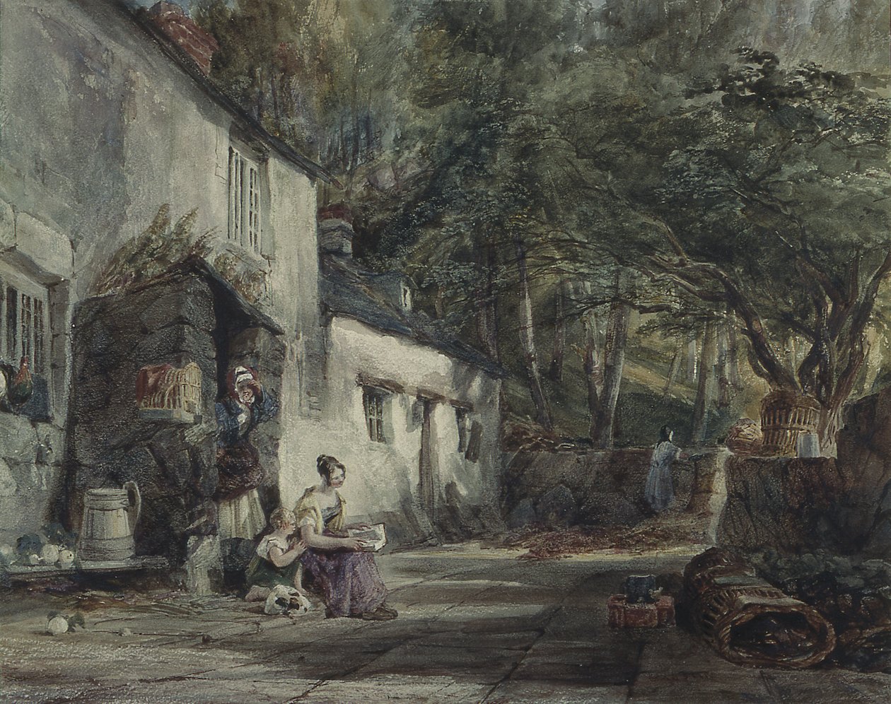 Ein Cottage in Nordwales mit Figuren von Samuel Austin