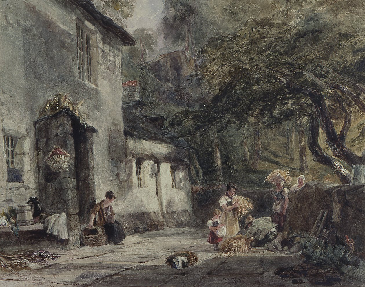 Ein Cottage in Nordwales mit Figuren von Samuel Austin