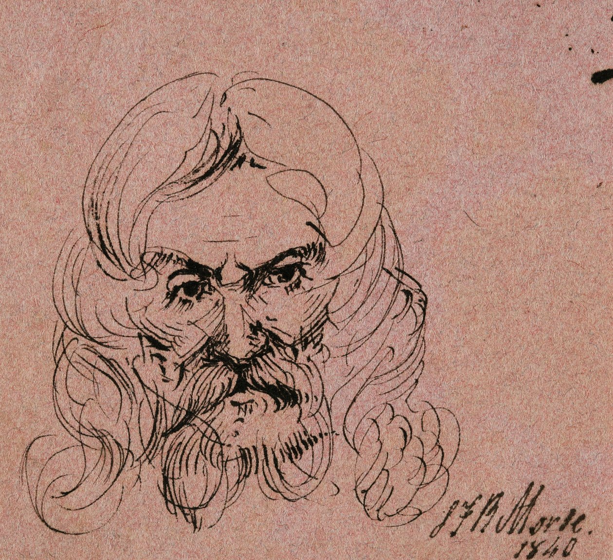 Skizze eines bärtigen Mannes mit langen Haaren von Samuel Finley Breese Morse