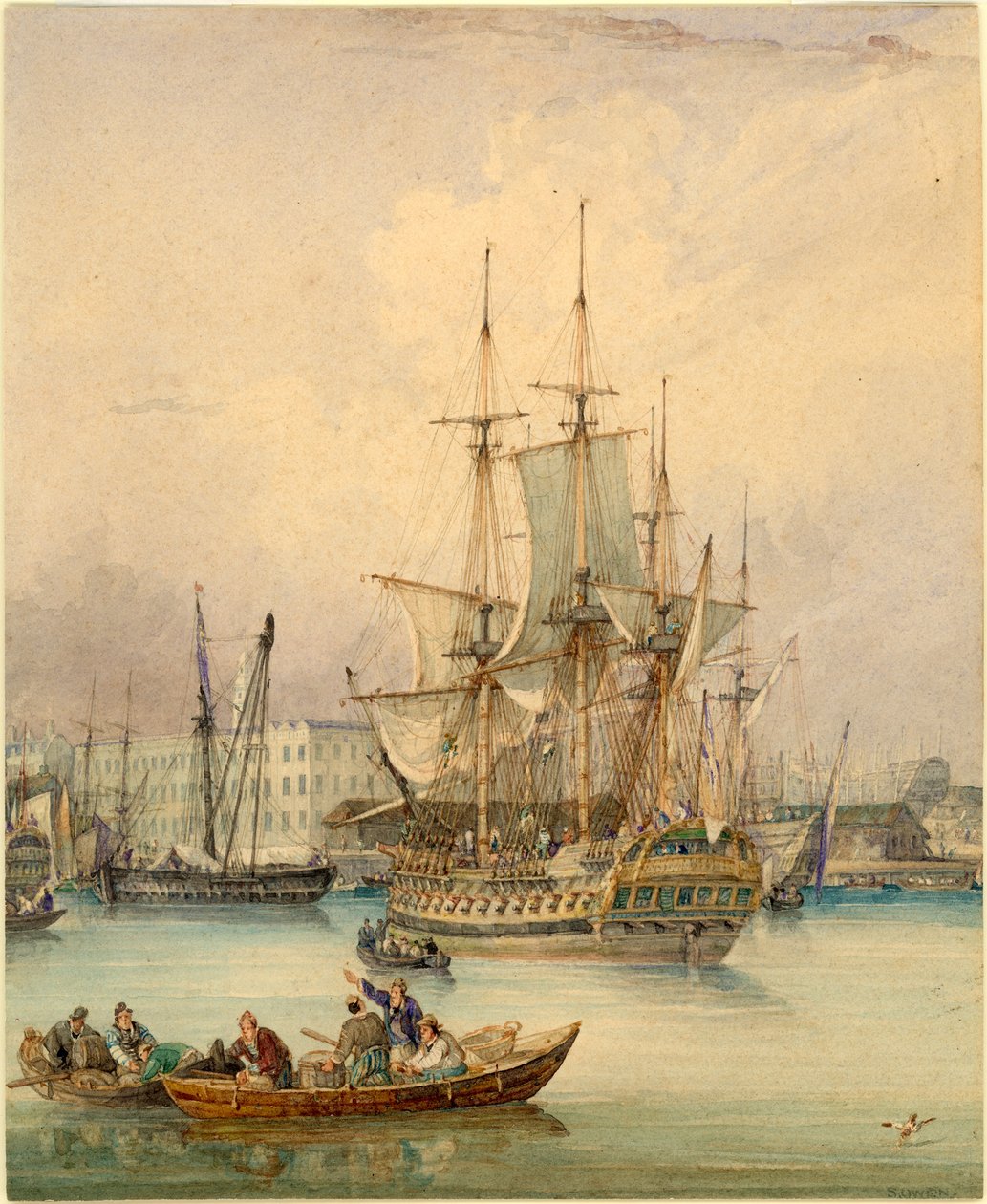 Flusslandschaft mit Schiffen von Samuel Owen