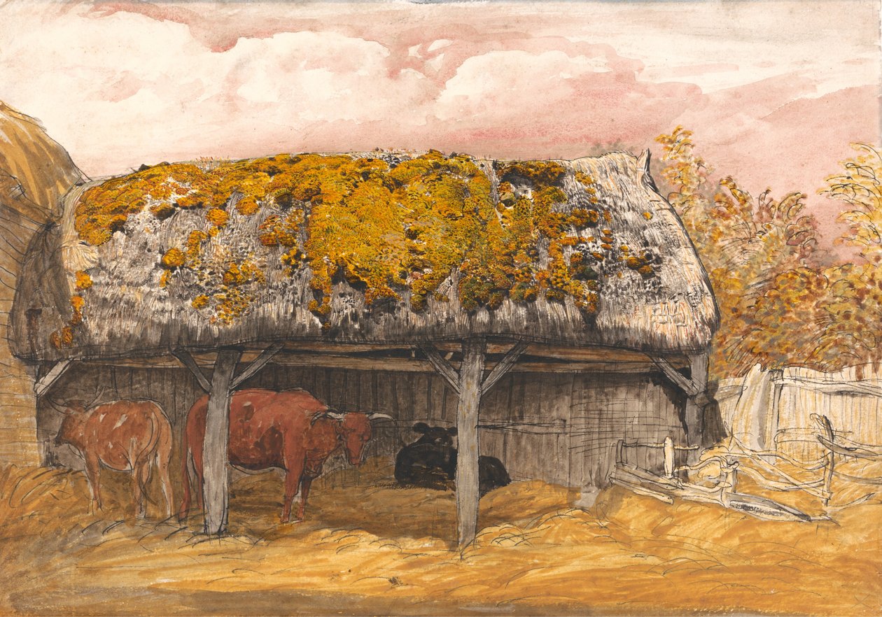 Kuhstall mit moosigem Dach von Samuel Palmer