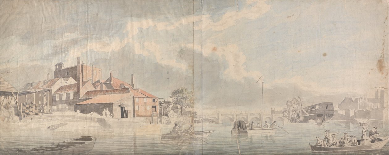 Ein Kai an der Themse mit Westminster Bridge in der Ferne von Samuel Scott