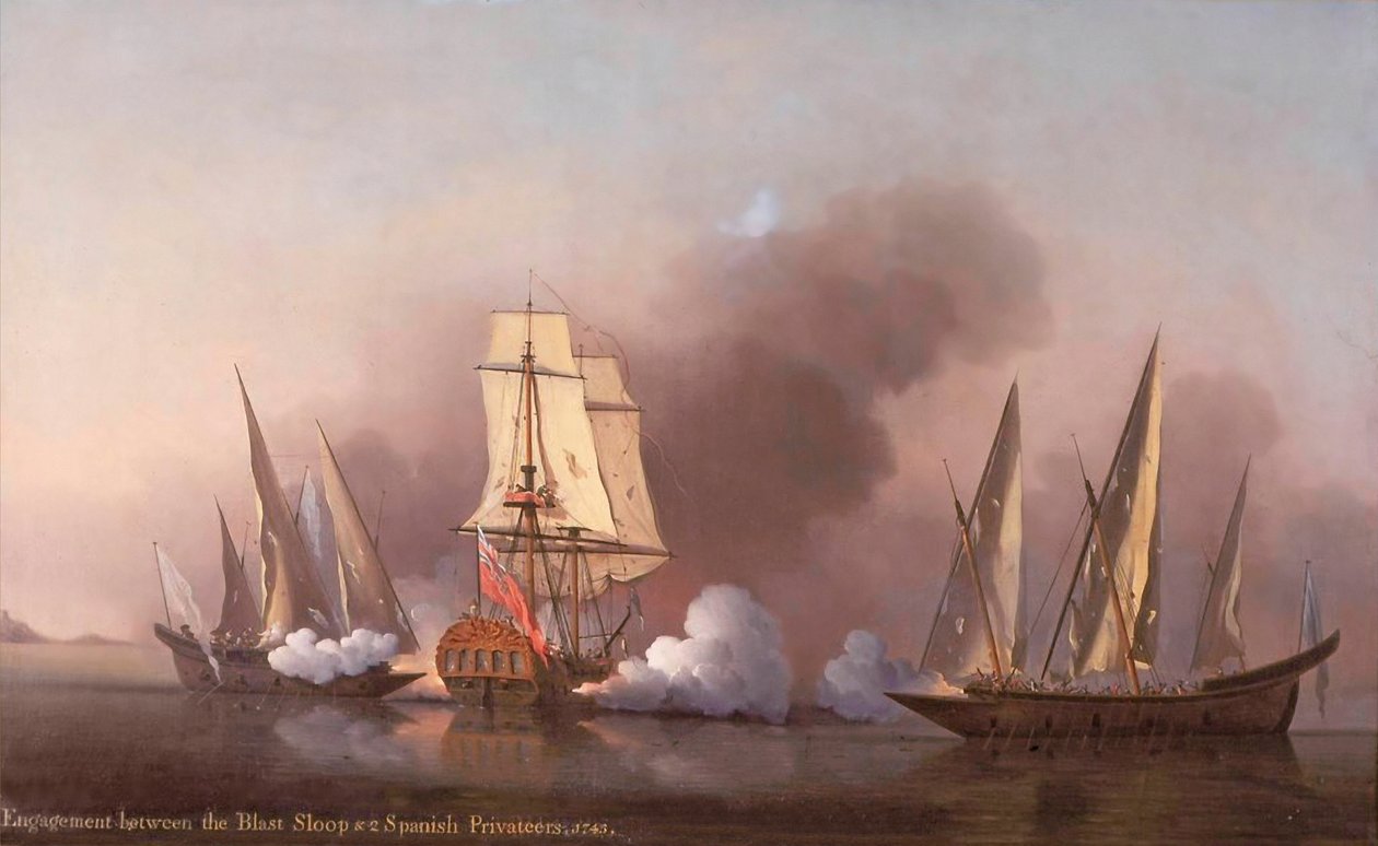 Das Gefecht zwischen der Blast Sloop und zwei spanischen Freibeutern, 1745 von Samuel Scott