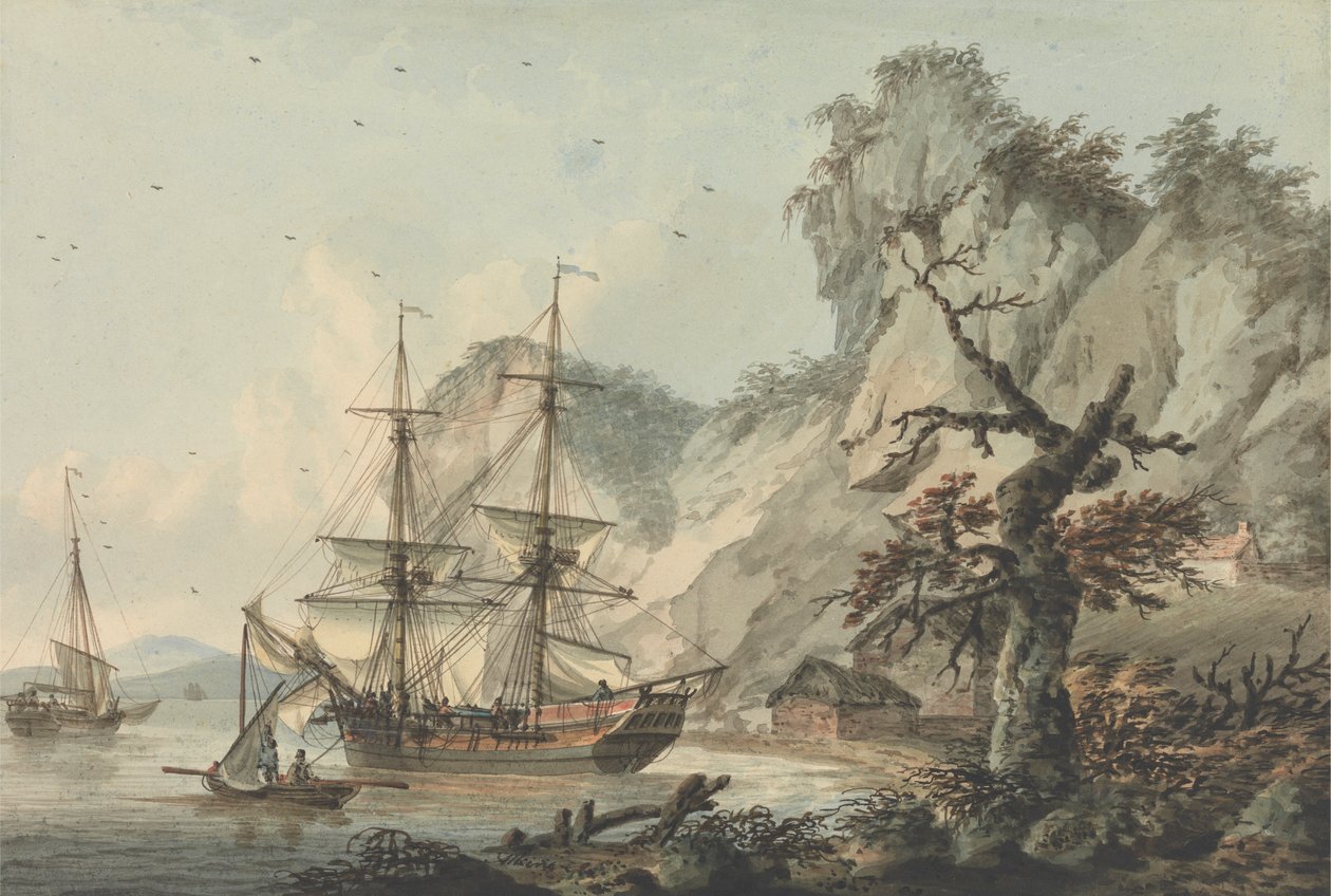 Kaufmannsschiff vor der Küste von Samuel Atkins