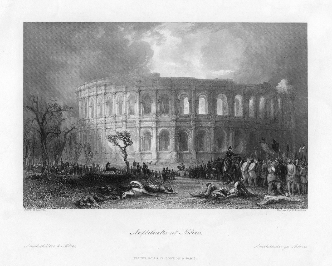 Amphitheater in Nîmes, Frankreich, 19. Jahrhundert von Samuel Bradshaw