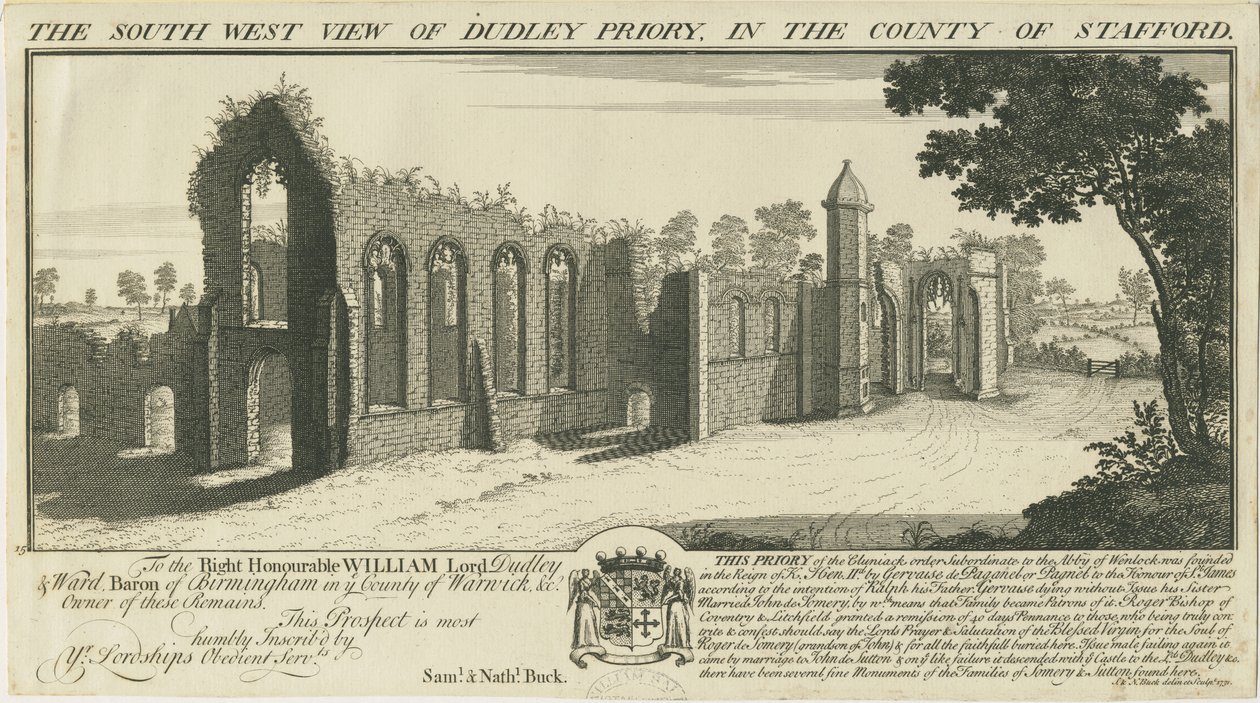 Dudley Priory: Gravur von Samuel Buck