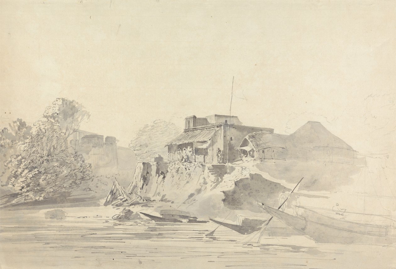 Flusslandschaft mit einheimischen Gebäuden von Samuel Davis