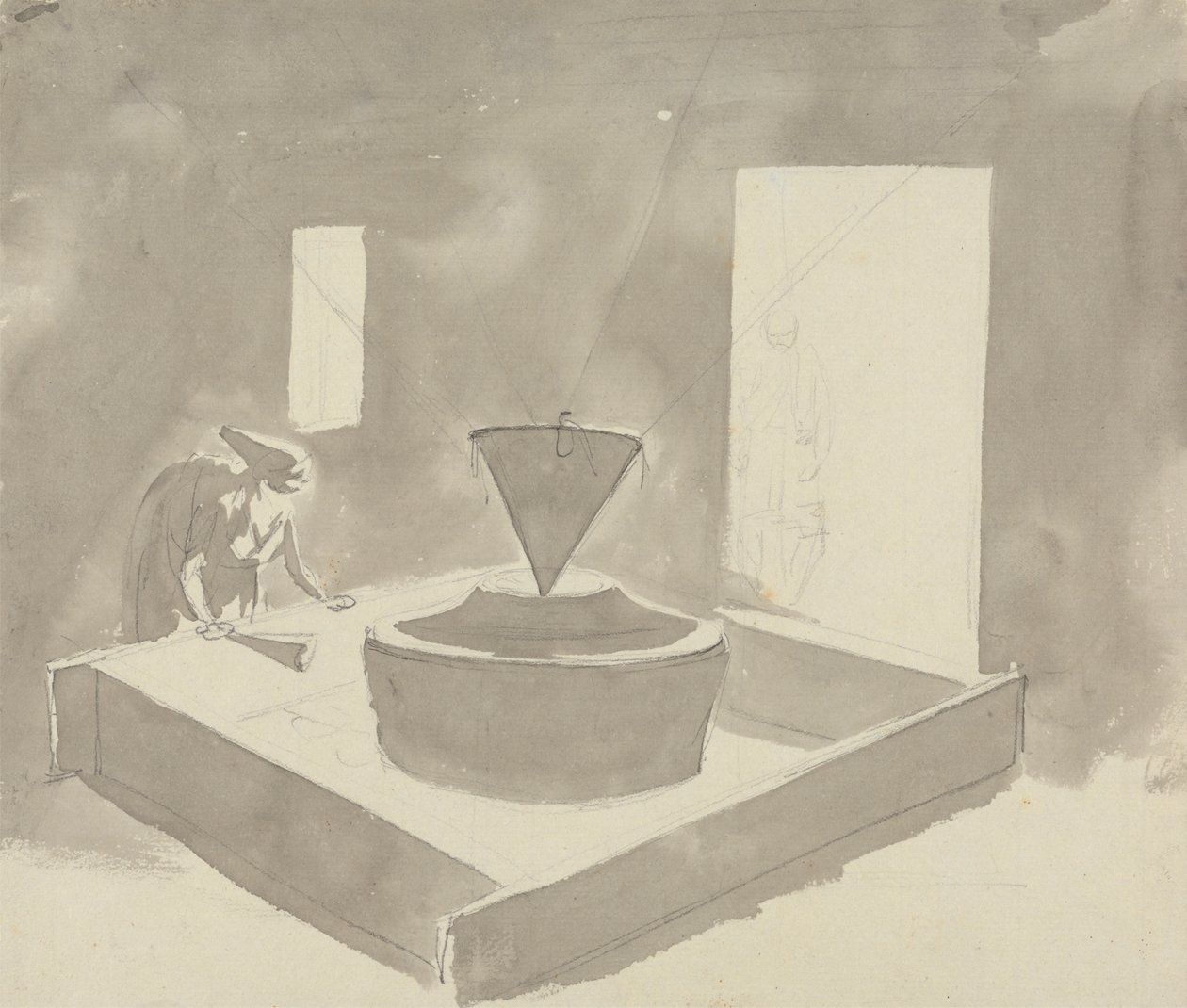 Frau bedient ein Gerät (Getreidemühle?) von Samuel Davis