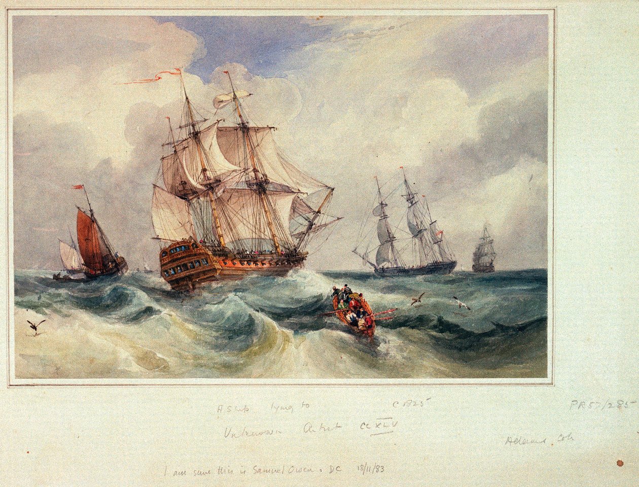 Ein Schiff liegt vor Anker, ca. 1825 von Samuel Owen