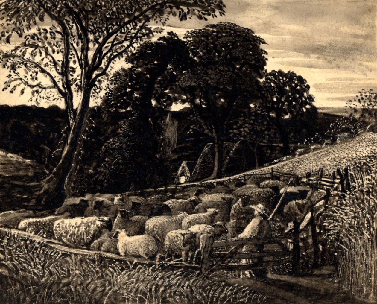 Der Schafstall, ca. 1831-32 von Samuel Palmer