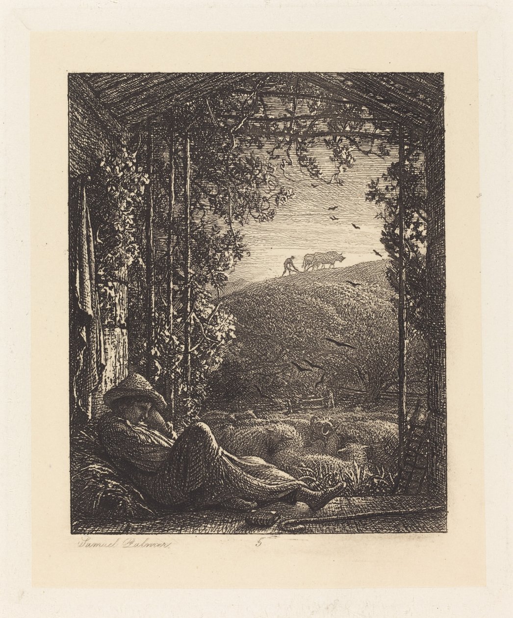 Der schlafende Hirte; Früher Morgen von Samuel Palmer