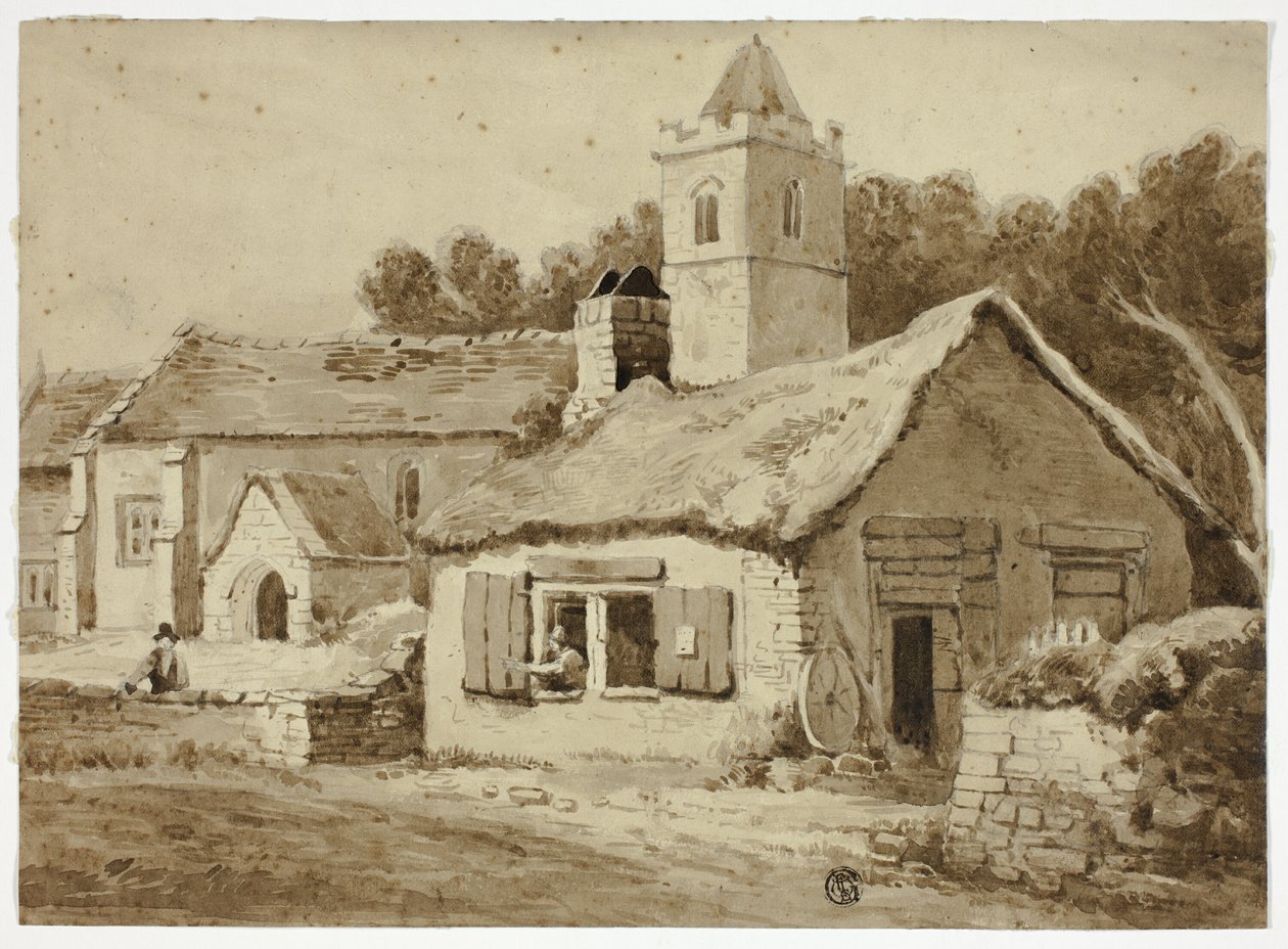 Dorfkirche und Straße von Samuel Prout