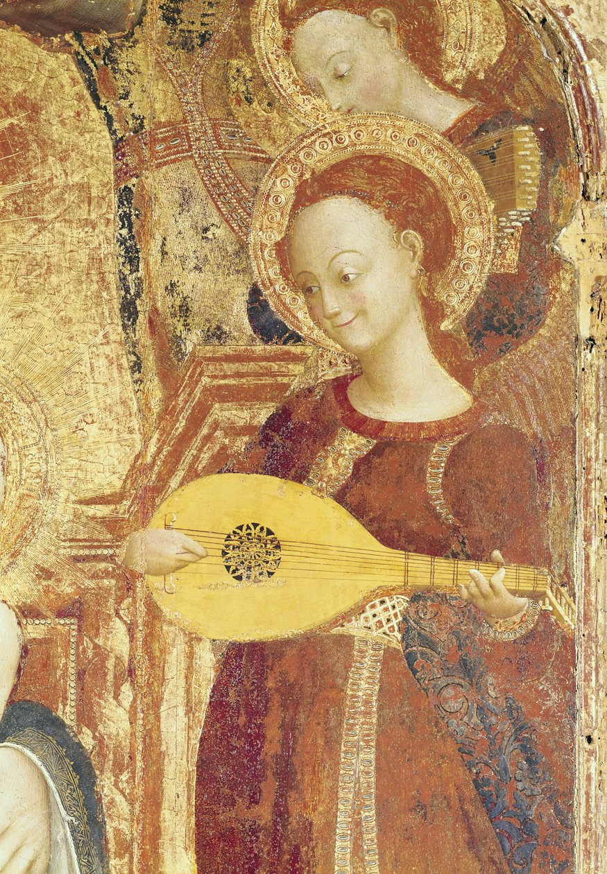 Jungfrau und Kind auf dem Thron mit sechs Engeln, Detail eines Engelmusikers von Stefano Sassetta