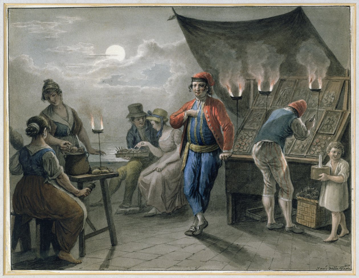 Figuren an einem Stand bei Nacht, 1819 von Saviero Xavier della Gatta