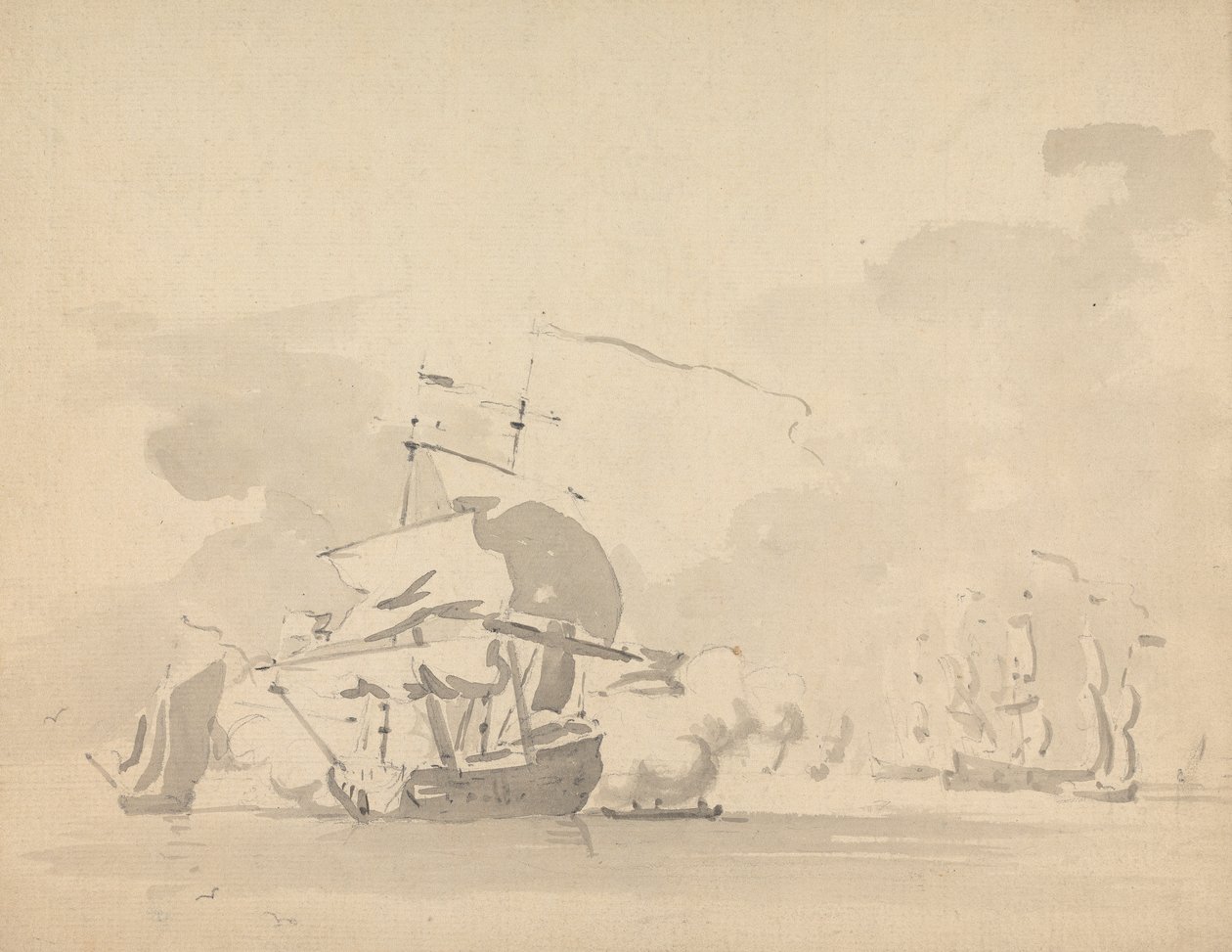 Schiffe und Segelboote auf ruhiger See von Sawrey Gilpin