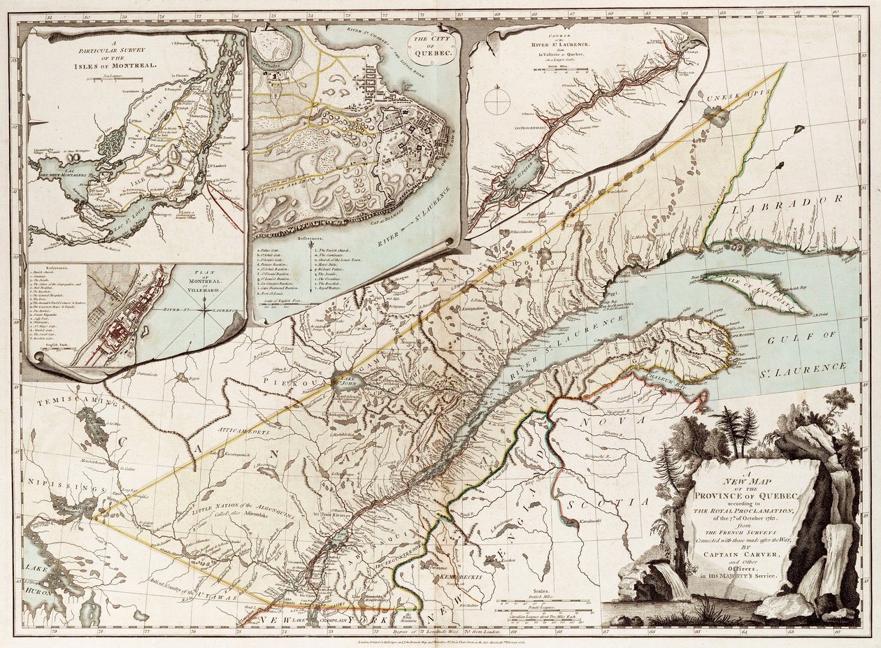 Karte von Quebec, Kanada von Sayer & Bennett