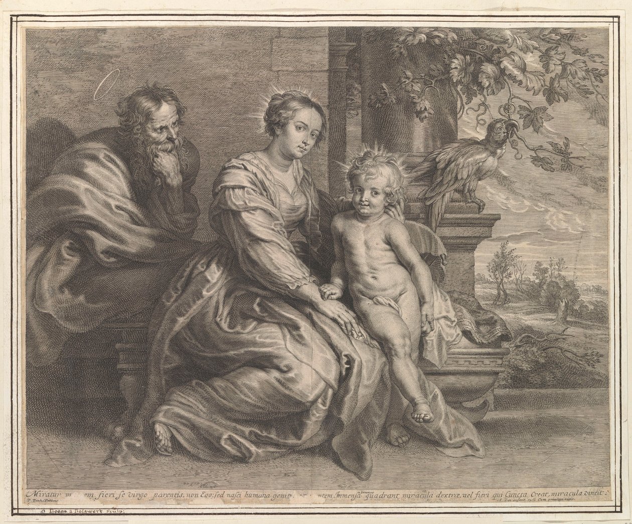 Heilige Familie mit Papagei von Schelte Adamsz. Bolswert