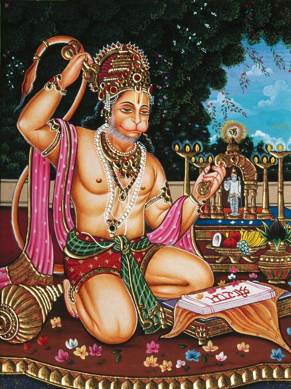 Lord Hanuman Miniaturmalerei auf Papier von School Indian