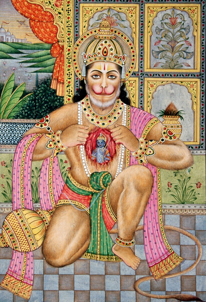 Lord Hanuman Miniaturmalerei auf Papier von School Indian