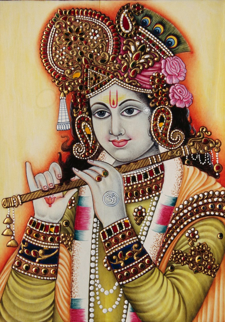 Lord Krishna Miniaturmalerei auf Papier von School Indian