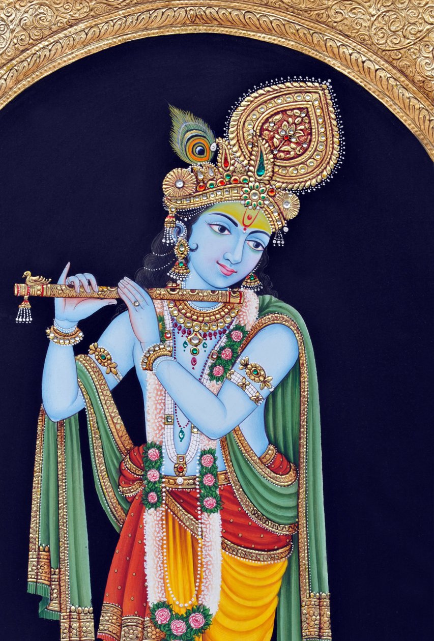 Miniaturmalerei von Gott Krishna von School Indian