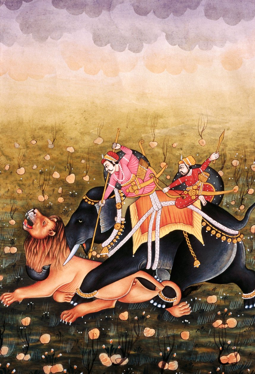 Miniaturmalerei auf Papier, Mogul-König auf der Jagd von School Indian