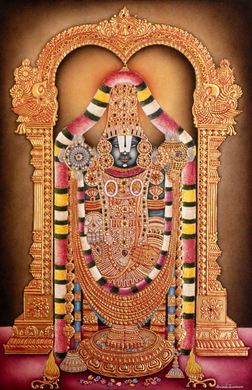 Miniaturmalerei auf Papier von Tirupati Balaji von School Indian