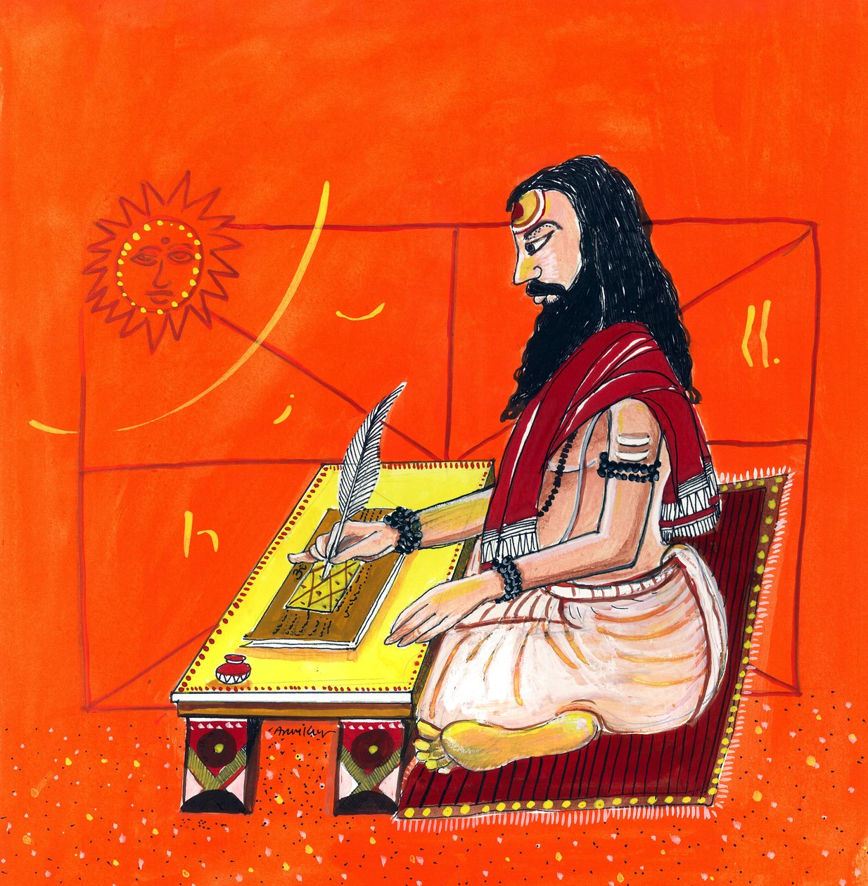Pāṇini (Farblithografie) von School Indian
