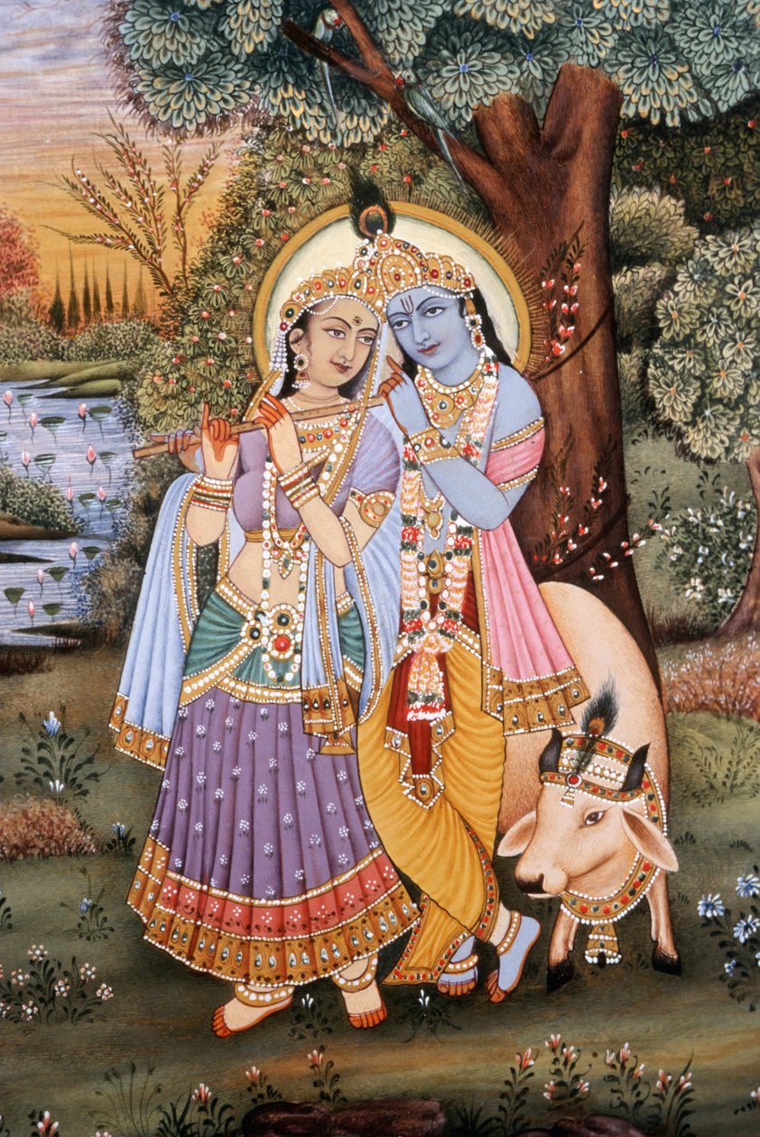 Radha Krishnas Miniaturmalereien von School Indian