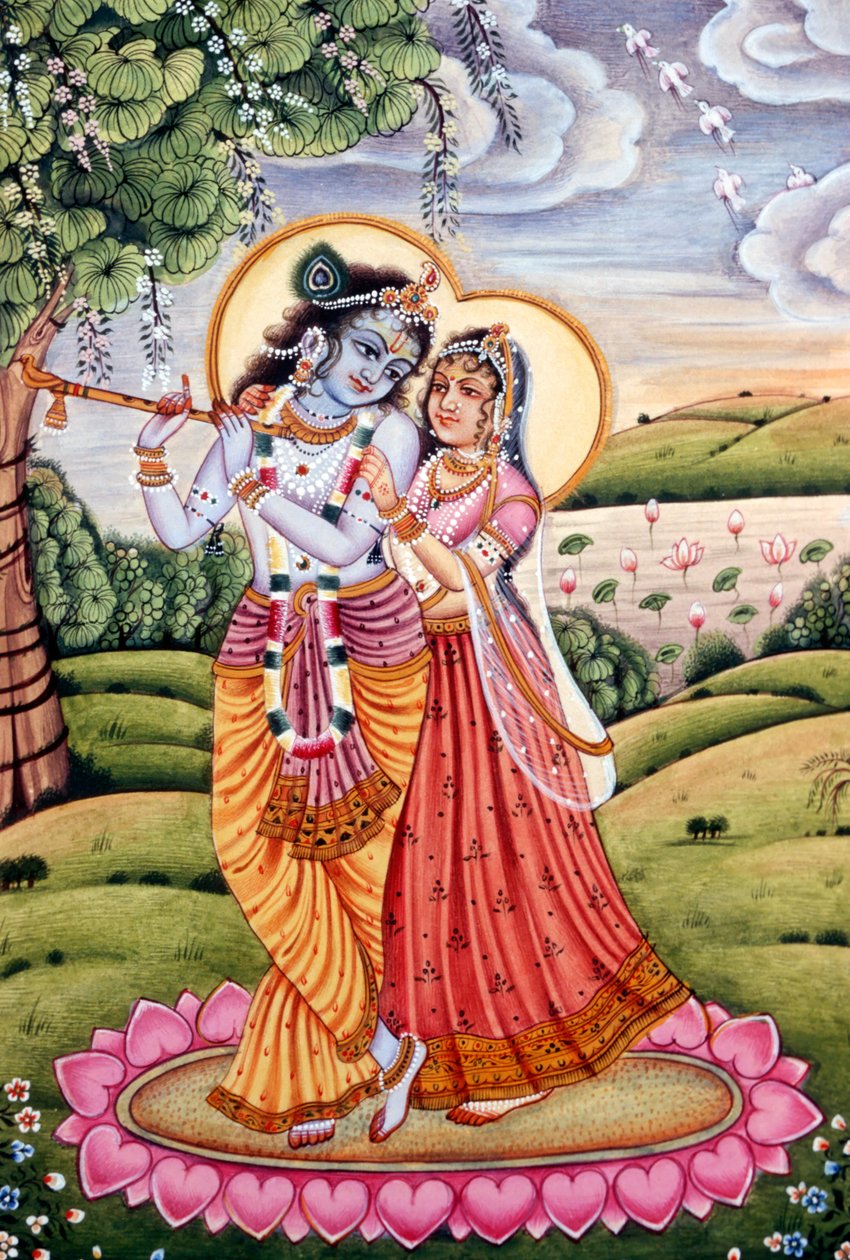 Radha Krishna Miniaturmalerei, Indien von School Indian